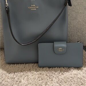 Coach Slate Blue Shoulder Bag and Wallet Set